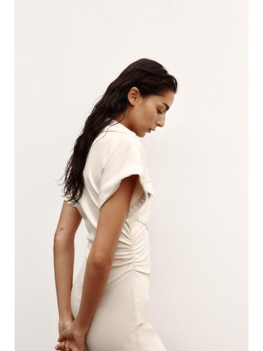 Zara Womens Shirt Dress denim M Ecru Ivory Midi Button Front 8062/622 NWT - Picture 4 of 16